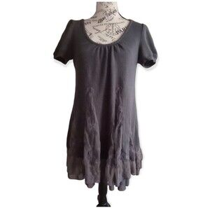 Blue Bird Women's Lace Detailed Sweater Dress Tunic Top Gray Lined Size Small
